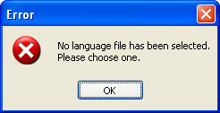 Picture of the error message box caused by no language being selected.